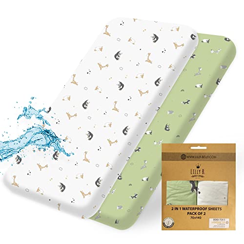 Lilly B. Organic Cotton GOTS 2in1 Pack of 2 Waterproof Cot Sheets 140 x 70 Fitted, Used Instead of Waterproof Mattress Protector, Compatible with, Next2me, and All Bedside Cribs & Mini Cribs. Lilly B. Organic Cotton GOTS 2in1 Pack of 2 Waterproof Cot Sheets 140 x 70 Fitted, Used Instead of Waterproof Mattress Protector, Compatible with, Next2me, and All Bedside Cribs & Mini Cribs.