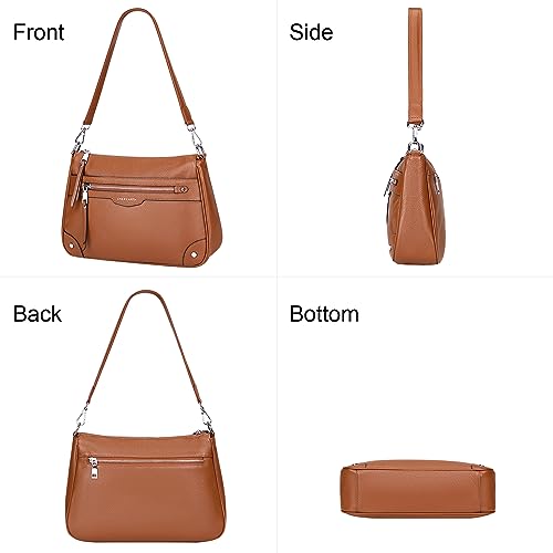 Image of Over Earth Soft Genuine Leather Crossbody Bags for Women Medium Shoulder Purses Hobo Handbags with Multi Pockets