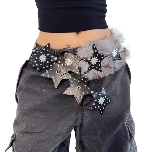 Ceinture rétro pour femmes avec rivets et étoiles en métal style Y2K