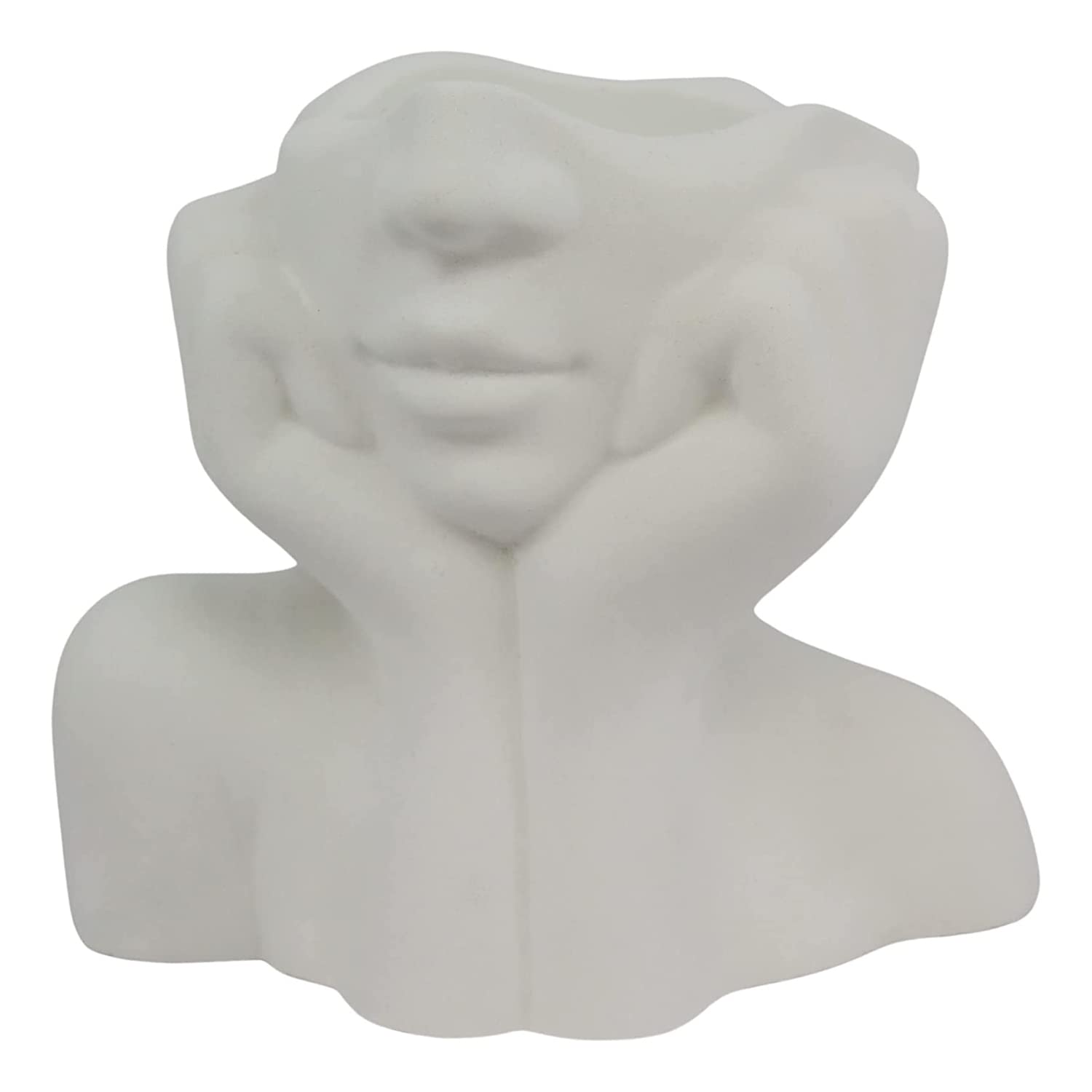 Coliseum Studio Inc - Face Flower Pot Head Planter - Indoor Outdoor Decorative - Flower Pot with Drainage - for Succulents & Cacti - Handmade in The USA - Medium - 5.9" x 7" - (White)