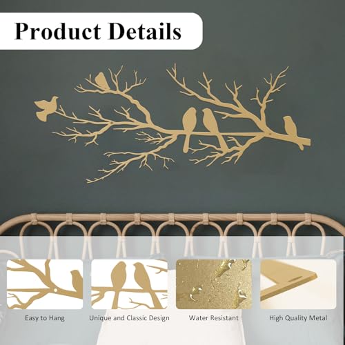 ESTART Metal Birds Wall Art, Metal Vivid Birds on Branch Silhouette Wall Decor Gold Leaves with Bird Outdoor Hanging Wall Sculpture for Home Living room Bedroom Balcony Garden (Gold, Small) - Image 6