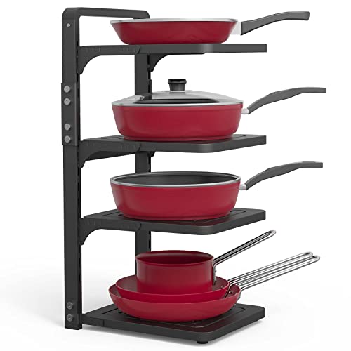 Pot and Pan Organizer Rack for under Cabinet, Heavy Duty Pot Pan Rack under Sink Organizers and Storage, Pot lid organizer, Kitchen Cabinet Organizer with 4 Adjustable Shelves