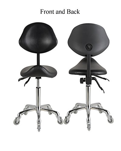 Image of Adjustable Saddle Stool Chairs with Back Support Ergonomic for Medical Clinic Studio Salon Office and Home (Black)
