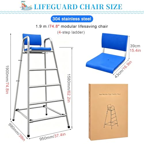 Silla de socorrista comercial acero inoxidable 304 para piscina miniatura 2