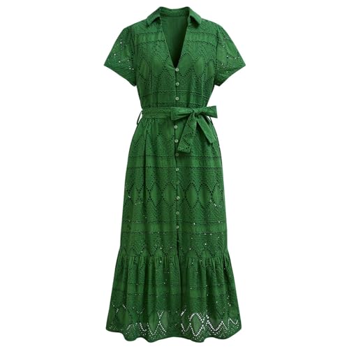 CHICWISH Women Embroidered Eyelet Frilling Midi Dress Cotton V Neck Button Short Sleeve Flowy Summer Green Dress with Belt at Amazon Women's Clothing store CHICWISH Women Embroidered Eyelet Frilling Midi Dress Cotton V Neck Button Short Sleeve Flowy Summer Green Dress with Belt at Amazon Women's Clothing store