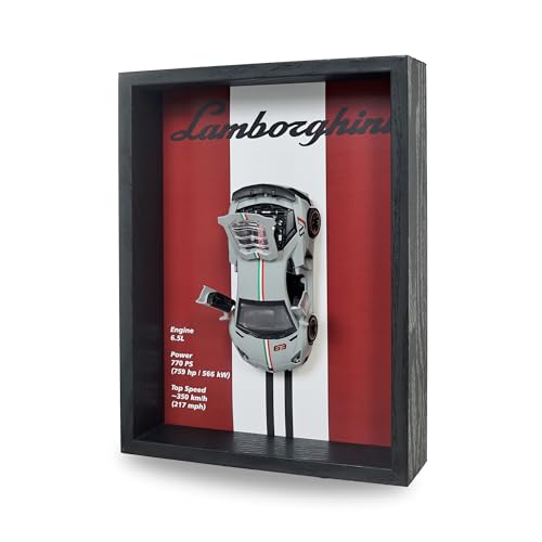 Image of CodersParadise Lamborghini Huracan Nardo Grey 3D Car Frame Wall Art-1:32 Die-Cast Metal Model with Wooden Display Frame| Detachable Miniature, Interchangeable Posters, Pull-Back Action & Opening Doors