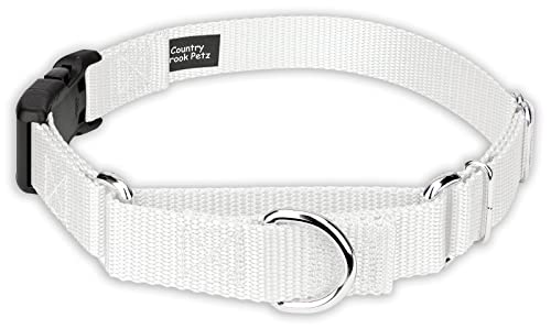 Country Brook Petz - Made In The Usa - Durable Nylon Martingale With Deluxe Buckle - 30+ Vibrant Color Options (White, 1 Inch, Medium) #TOP7