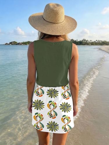 Image of SAUKOLE Womens Sleeveless T Shirt Dresses Casual Cute Floral Print Short Dress Summer Fashion Front Pockets