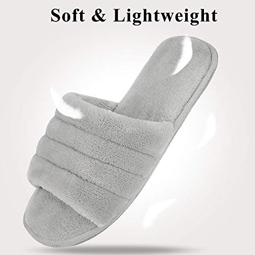 DL Women's Memory Foam Open Toe Slide Slippers with Cozy Terry Lining, Slip on House Shoes Spa Mules Sandals with Indoor Outdoor Rubber Sole4