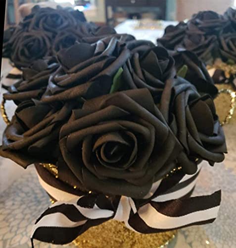 Higfra Artificial Flowers 25Pcs Real Looking Black Foam Fake Roses With Stems For Diy Wedding Bouquets White Bridal Shower Centerpieces Arrangements Mothers Day Party Tables Decorations #TOP5