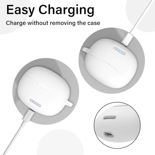 Image of Sounce Earphone Case Cover for GOBOULT W20 TWS Soft Silicone Skin Case Cover Shock Absorbing Protective Case with Keychain [Front LED Visible] - White