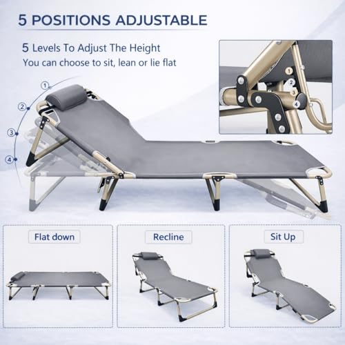 Image of 5in1 Folding Bed for Sleeping with Removable Soft Cushion 4cm & Pillow Multi Adjustable Convertable Indoor Recliner Bed for Adults Outdoor for Travelling Upto 150KG (193cmx67cm X34cm)