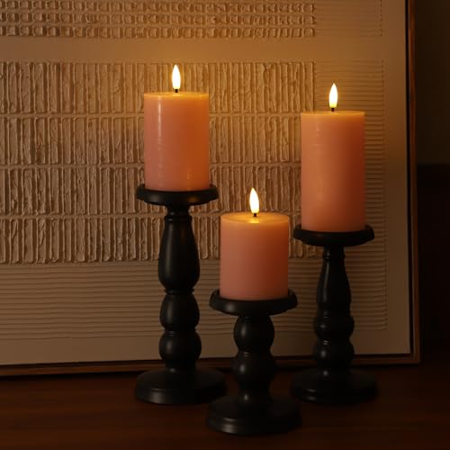 Image of Pink Flameless Pillar Candles, Real Wax Battery Operated Candles with Remote, Flat Top Flickering Flameless Candles, LED Candles for Home Party Wedding Romantic Night Decor, Set of 3