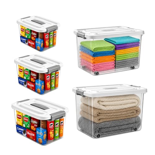 Image of KREPS Plastic Storage Bins With Latching Lids Stackable Containers, Large Storage Box For Bedroom, Basement, Classroom, Camping, Office (TRANSPARENT, COMBO SET, PACK OF - 1)