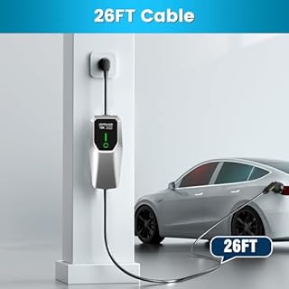 Portable Level 1 and Level 2 EV Charger 240V 32A (7.68kw) with 26ft Charging Cable NEMA 14-50 5-15 for SAE-J1772 Electric Vehicles Charging Station