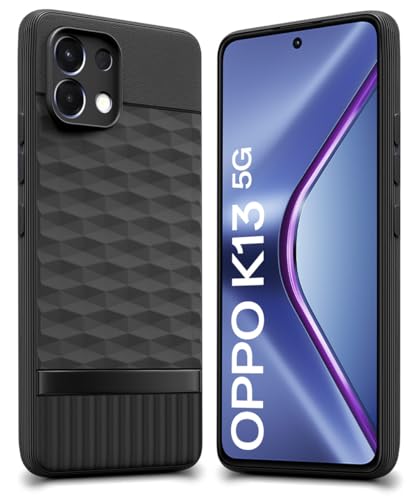 Image of WOW IMAGINE Back Cover for Oppo K13 5G with Hexa Cube Design | Ultra Slim Soft Rubberised Case | Inner Velvet Fabric | Matte Silicone Flexible Mobile Case | Camera Protection - Black