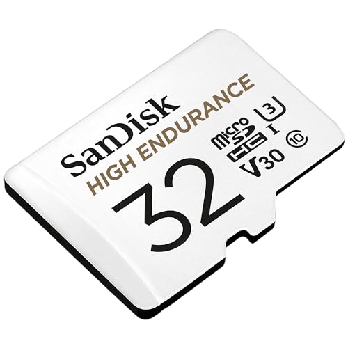 SanDisk HIGH ENDURANCE Video Monitoring for Dashcams & Home Monitoring 32 GB microSDHC Memory Card + SD Adaptor, Up to 100 MB/s read and 40 MB/s Write, Class 10, U3, V30, White
