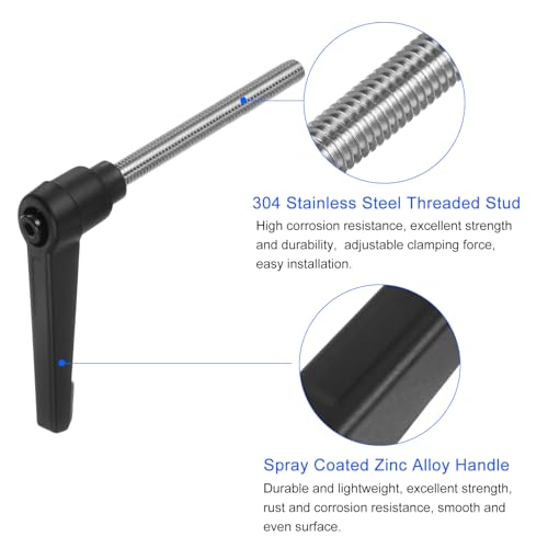 Image of uxcell 2pcs Clamping Lever Handles, M6 x 70mm 304 Stainless Steel Threaded Male Stud, Adjustable Handles Locking Quick Release Ratchet Push Button Bolt Knobs, Black