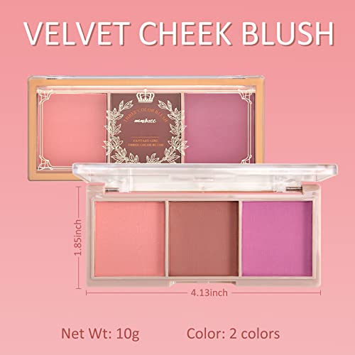 Erinde 3 Color Face Blush Palette, Matte Shimmery Mineral Contour Highlight Blusher Powder | Natural Glow | Smooth Blendable | For All Skin Tones, Purple Blush, 0.35Oz #TOP5