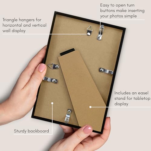 Americanflat 6x9 Picture Frame with Shatter-Resistant Glass - Streamline Collection - Thin Border Photo Frame for Tabletop and Wall Display - Hanging Hardware and Easel Stand Included - Black