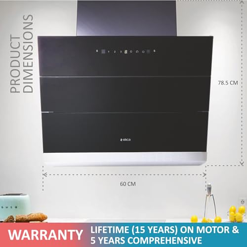 Image of Elica 60 cm 1350 m3 /hr Filterless Autoclean Angular Kitchen Chimney with 15 Years Motor & 5 Years Comprehensive Warranty (EFL-S6012 HAC LTW VMS, Touch + Motion Sensor Control, Black)