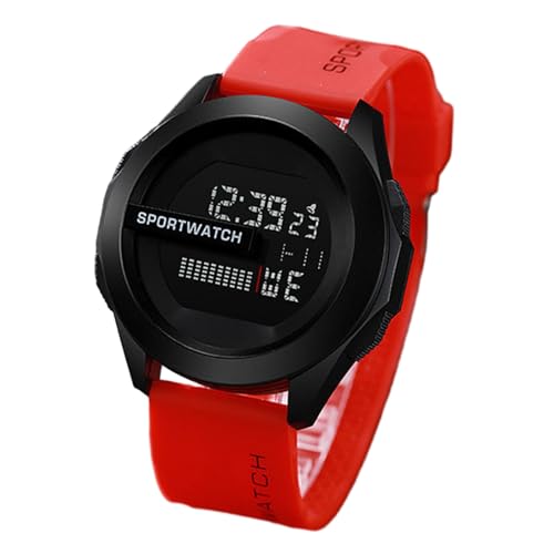 fxwtich Reloj deportivo electrónico unisex LED 50 m impermeable luminoso ajustable banda de silicona suave hombres mujeres reloj de pulsera cumpleaños, Rojo -, Estilo de esfera fxwtich Reloj deportivo electrónico unisex LED 50 m impermeable luminoso ajustable banda de silicona suave hombres mujeres reloj de pulsera cumpleaños, Rojo -, Estilo de esfera