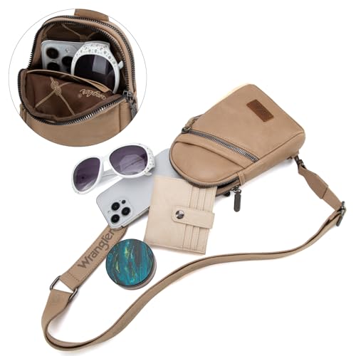 Image of Wrangler Small Sling Bag for Women, Leather Crossbody Bags Cross Body Purse Fanny Packs with Adjustable Strap for Gift