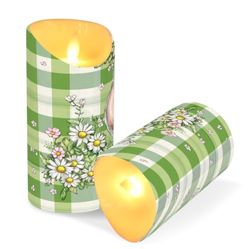 GuoChe Home Decor Flameless Candles with Timer 2/4/6/8H Timer Battery Operated Candles for Christmas Green Buffalo Plaid Bunny Rabbit Ears Flower Easter