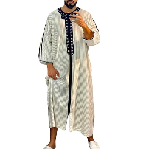 Generic Jalabiya Men Big and Tall Kaftan Muslim Men Thobe Men Thobe with Pocket V Neck Long Sleeve Kaftan Thobe
