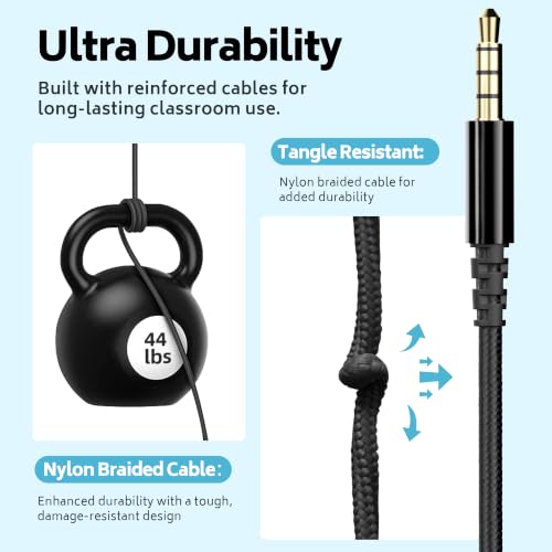Image of AILIHEN Classroom Headphones Bulk 10 Pack - Wired Headphones for Kids for School, K-12 Students Online Learning and Testing, HD Microphone and 3.5mm Jack for Tablet, Computer, Chromebook (Black)