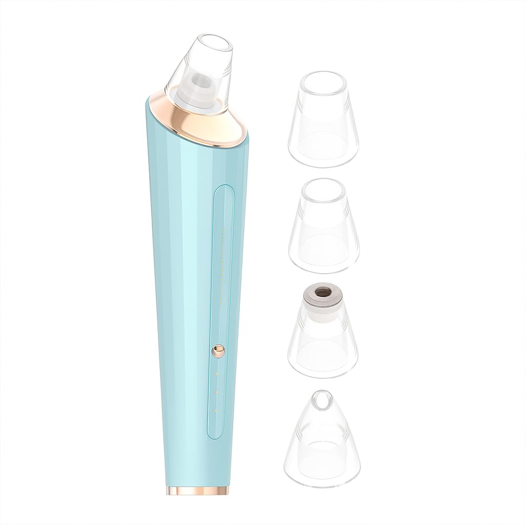 Blackhead Remover Vacuum - USB Rechargeable Pore Vacuum with 4 Suction Heads, Professional HydraFacial Machine, Blackhead & Acne Removal Tool for Clear Skin, Pore Cleaner (Blue)