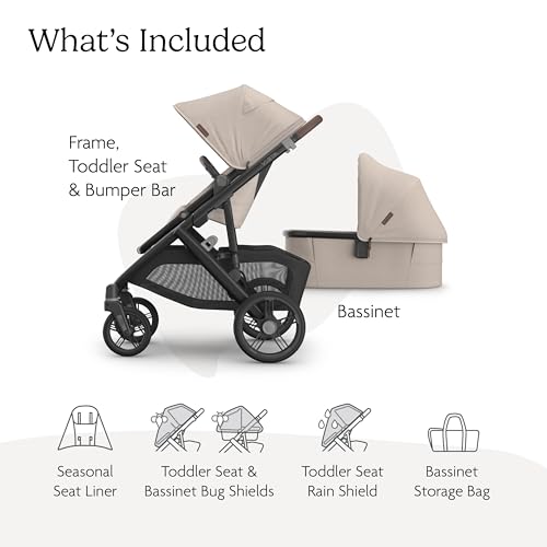 Image of UPPAbaby Vista V3 Stroller + Bassinet V3 - Convertible Single-to-Double Stroller System- Bassinet, Toddler Seat, Bug Shield, Rain Shield Included - Ada (Sandstone Melange)