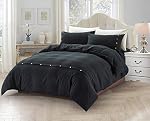 Home Beyond & HB design - 3 Couvercle de couettes en pièces Taille du roi avec fermeture de boutons - 1 Couvercle de couettes avec 2 Shams d'oreiller - Soft Brossé Microfibre Hypoallergénique Respirant, Résistant au Fade - noir