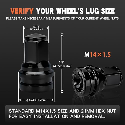Image of 32Pcs M14x1.5 Black Lug Nuts Fit for 2017-2024 Ford F250 F350 Super Duty, Chrome 21mm Hex, Replace# HCPZ-1012-B HCPZ-1012-A OEM Lug Nut with Attached Washers