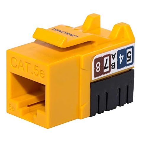 LINKOMM 10-Pack RJ45 Cat5e Slim Profile UTP Unshielded Keystone Jack (Yellow) Cover