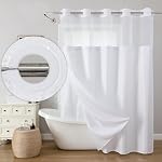 White No Hook Shower Curtain with Snap in Liner, 230GSM Waffle Weave Shower Curtains Waterproof Polyester Fabric Shower Curtain Set for Bathroom Bathtubs, Through Mesh Top Window,71Wx74H