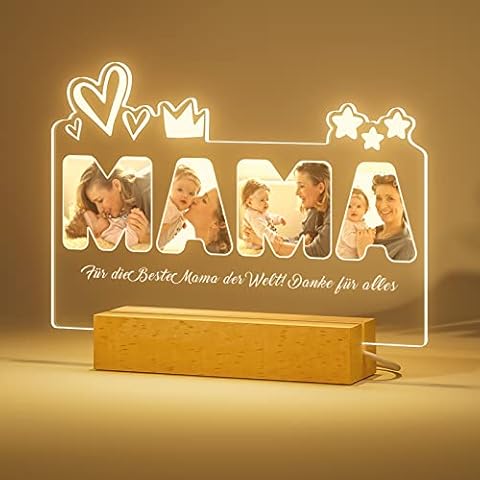 iDIY Personalisierte Geschenke Mama Lampe mit Foto - Muttertagsgeschenk, Geschenke für Mama Tochter Sohn, LED Nachtlicht mit Text, Acryl Fotorahmen, Geschenkideen zum Muttertag Cover