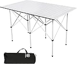 EVER ADVANCED Camping Table, Fold up Lightweight, 4-6 Person Portable Roll up Aluminum Table with Carry Bag for Outdoor, White
