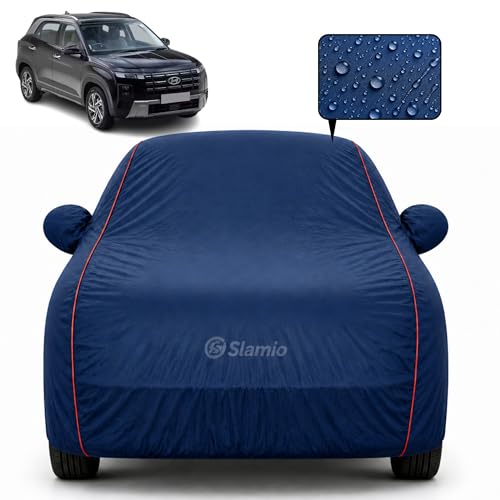 Image of Premium 100% Waterproof Car Cover for Hyundai's Creta 2015-2019 Models All-Weather, UV & Dust Protection | Heavy-Duty 3-Layer Fabric | Custom Fit with Mirror & Antenna Pockets | Navy Blue