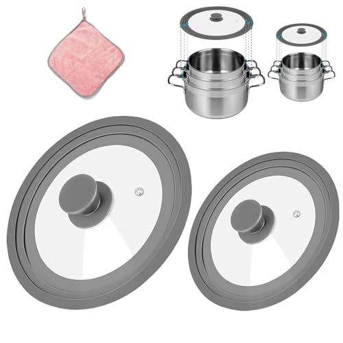 Consejos para Comprar Tapas para sartenes . 39 2 Piezas Tapas para Sartenes, Tapa Universal para Ollas, Tapa de Vidrio de Silicona, Tapa Universales para Ollas de 20 22 24 26 28 30 cm, con Ventilación para Vapor y un Trapo...