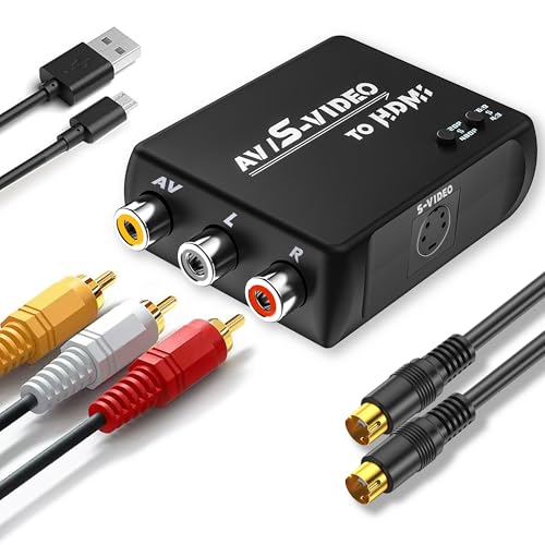 WNNZVCC S Video to HDMI Converter, AV RCA to HDMI Converter, Includes RCA Cable + S Video Cable + USB Cable.