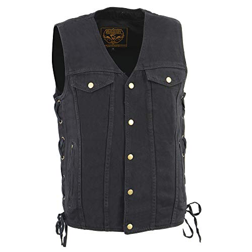 Image of Milwaukee Leather Men's Black Side Lace Denim Vest w /Chest Pockets DM1360