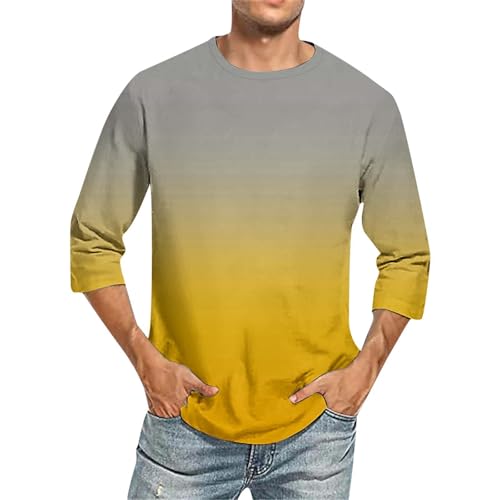 Camisetas para hombre de manga 3/4, degradado de color, camiseta de moda, para el tiempo libre, verano, cuello redondo, ropa de calle, corte ajustado, manga corta, camiseta larga, camiseta ligera para