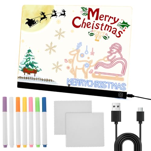 Lavagna per appunti a LED, 35 x 26 cm, in acrilico con 7 colori e 2 modalità, lavagna da disegno a LED regolabile per bambini con supporto, riutilizzabile per casa, ufficio, compleanno