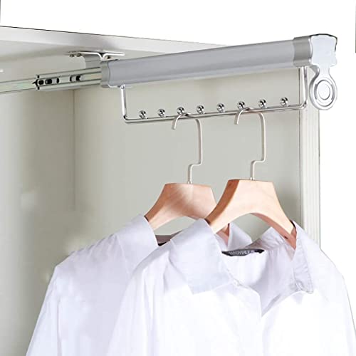 Image of Silver 46cm or 18 Inch Long Closet Rail Top-Mounted Sliding Pull Out Wardrobe Clothes Hanger Rack Telescoping Smooth 3-Fold Double Ball Bearing Storage Organizer Metal 1 Piece