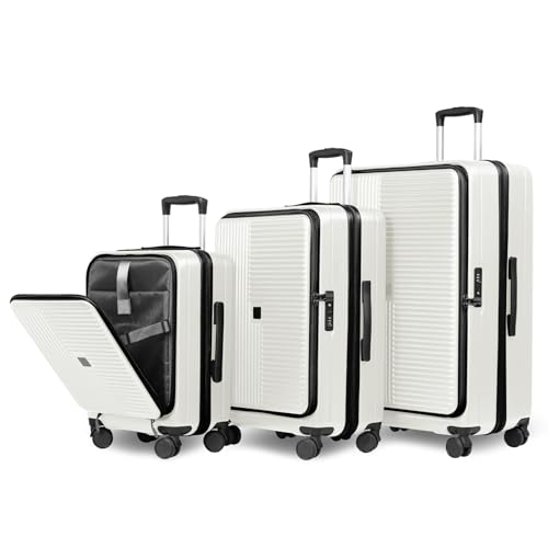 Image of Hardshell Luggage Sets 3 Piece with Spinner Wheels, Expandable Carry On Luggage with Front Open Pocket, TSA Lock, Hardside Suitcase Set for Travel, Business, Plane