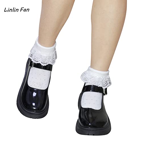 LINLIN FAN Girl's Ruffle Lace Edge Dress Socks 3 Pack3