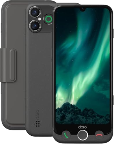 Doro - Aurora A30 Mobile Phone Wallet Case bundle- Senior Smartphone - Easy to Use - Assistance Button - Hearing Aid Compatible USB Cable Included - Graphite
