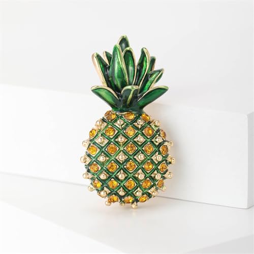 Image of Fashion Pineapple Brooch for Women Men Cartoon Fruit Brooches Lapel Pin Boutonniere Dainty Crystal Cubic Zirconia Clothing Bag Hat Accessories Wedding Bridal Banquet Clothing Decoration Unique Jewelry
