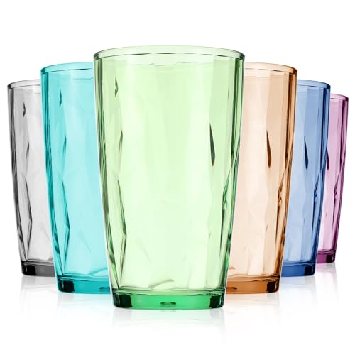 Ubamdom 6 Pcs Plastic Drinking Tumbler, Premium Quality Plastic Drinking Glasses, Dishwasher-Safe BPA-Free Durable Mixed Colors Assorted Stackable Cups, 17 oz